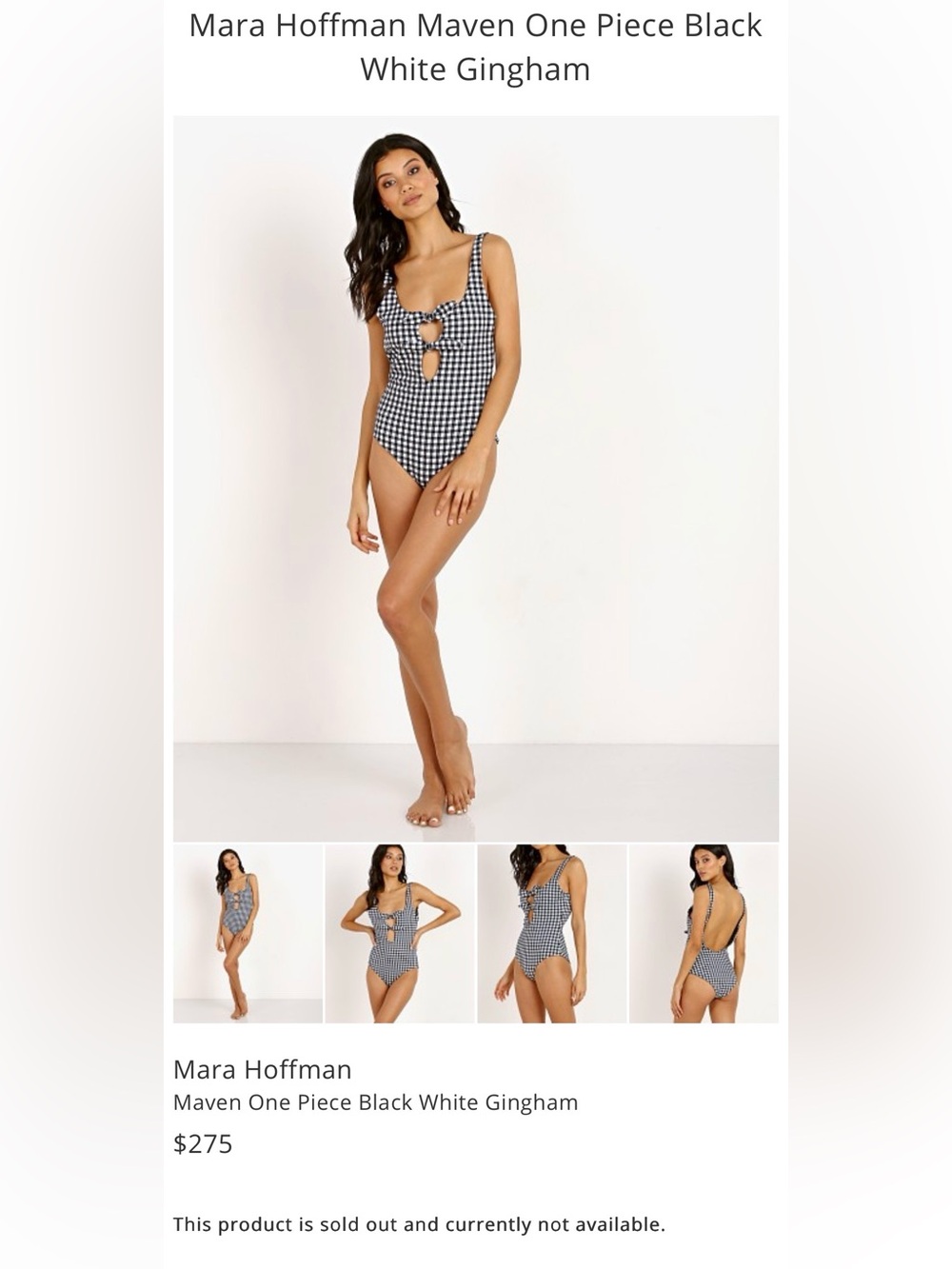Mara Hoffman Black & White Gingham One-Piece Swimsuit